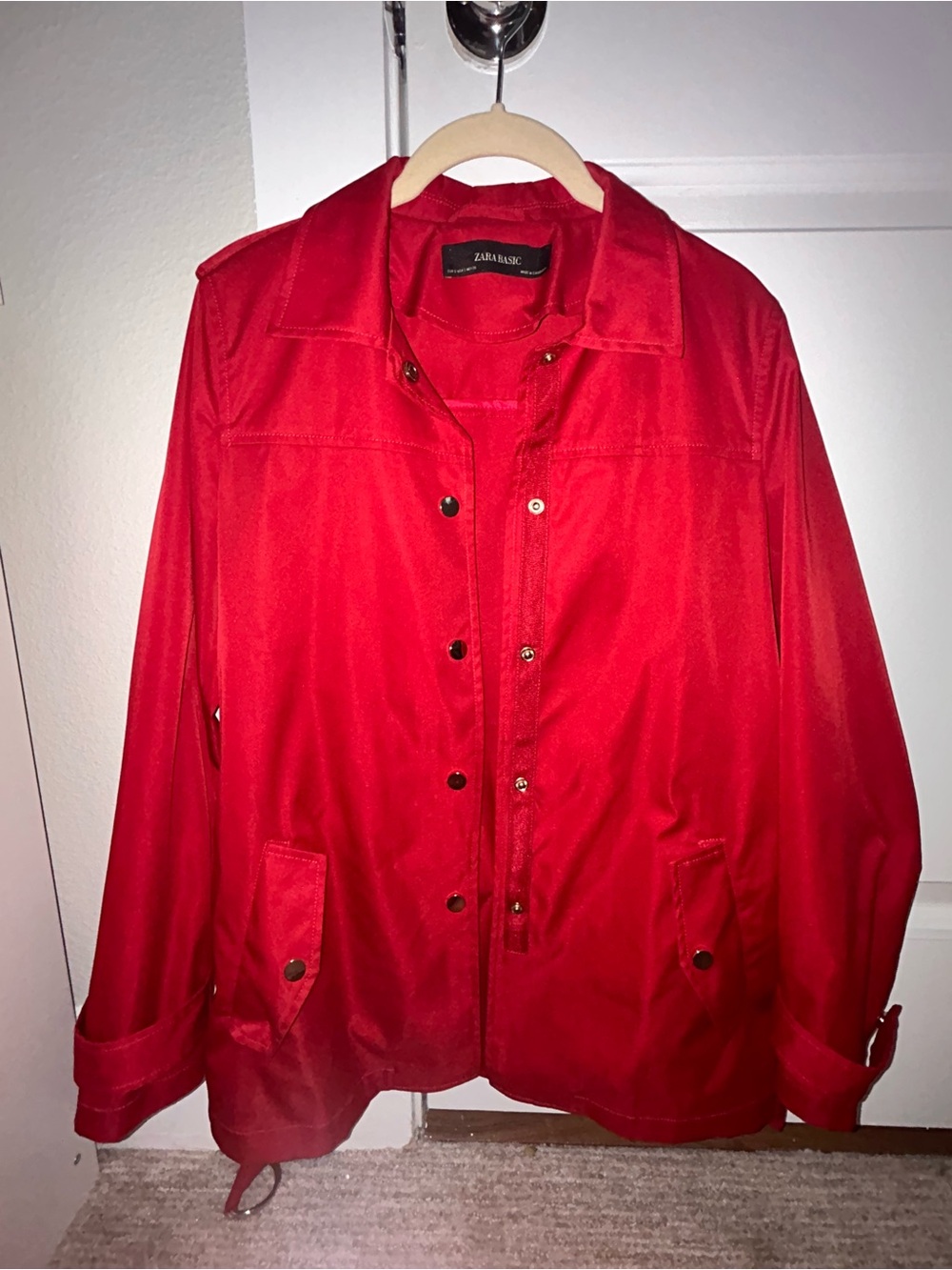 Zara Bright Red Trench Coat with Button Front